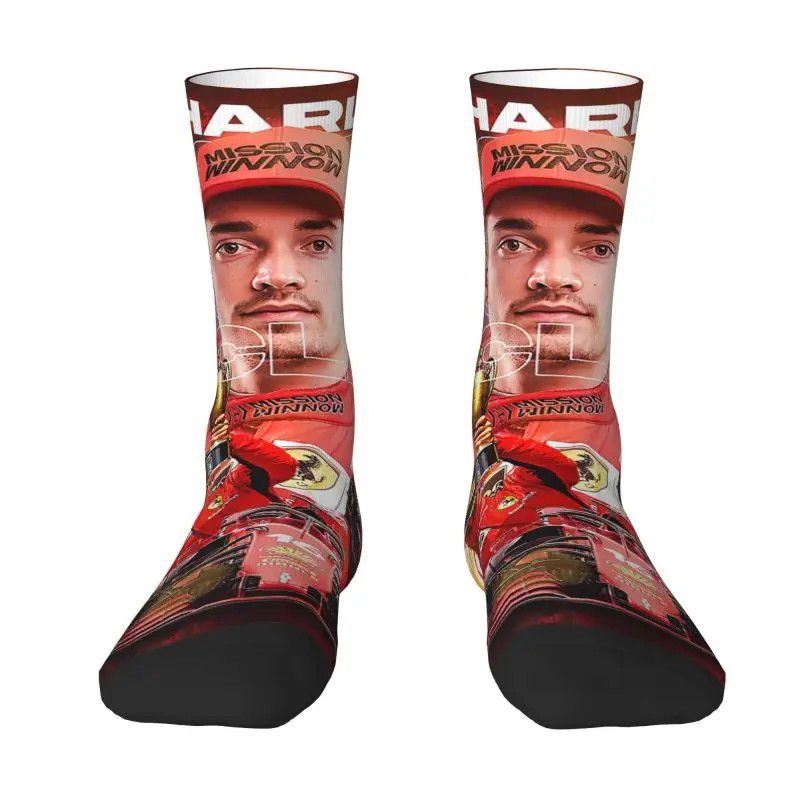 Fun Men\'s Racing Driver Leclerc Charles Dress Socks Unisex Warm Breathbale 3D Printing Formula One Crew Socks