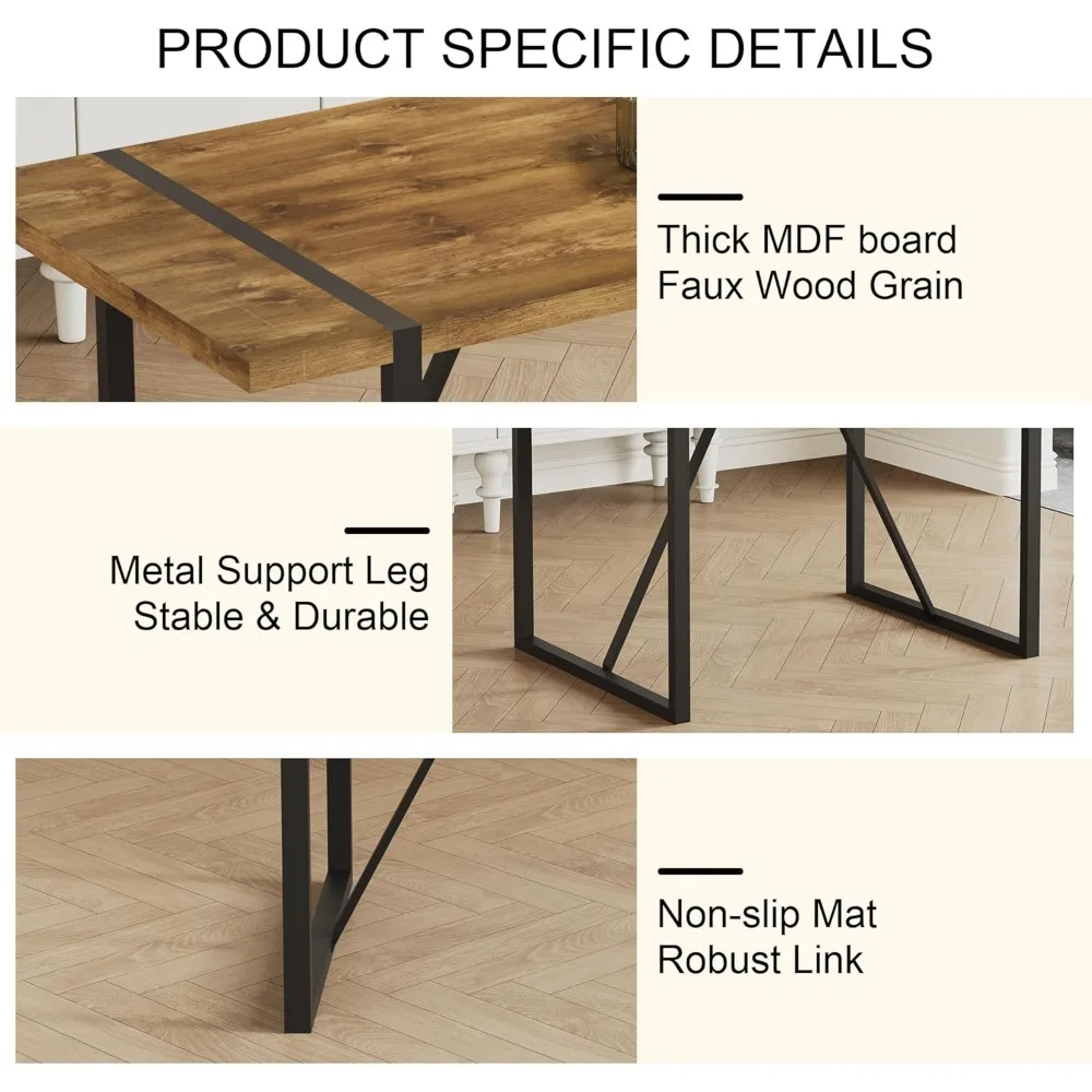 Description Picture 5 of itemDining Table Set for 6, Modern 55'' Dark Wood Dining Table and Fabric Dining Chairs Set of 6,Table Chairs Set of 6 for Kitchen