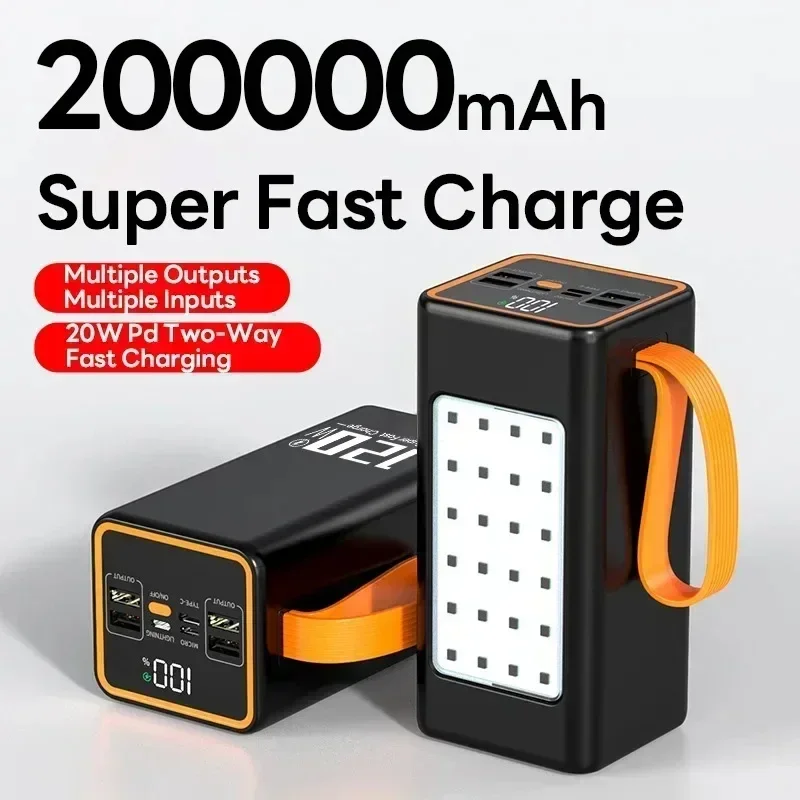 

120W Portable Power Bank External Battery 200000mah Two-way Fast Charging Type-C for Iphone 14 Pro Max Laptop with LED Light