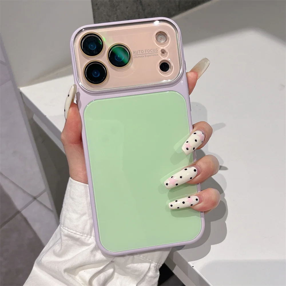 Luxury Colorful Glass Glossy Phone Case with Full Lens Protection and Shockproof Design