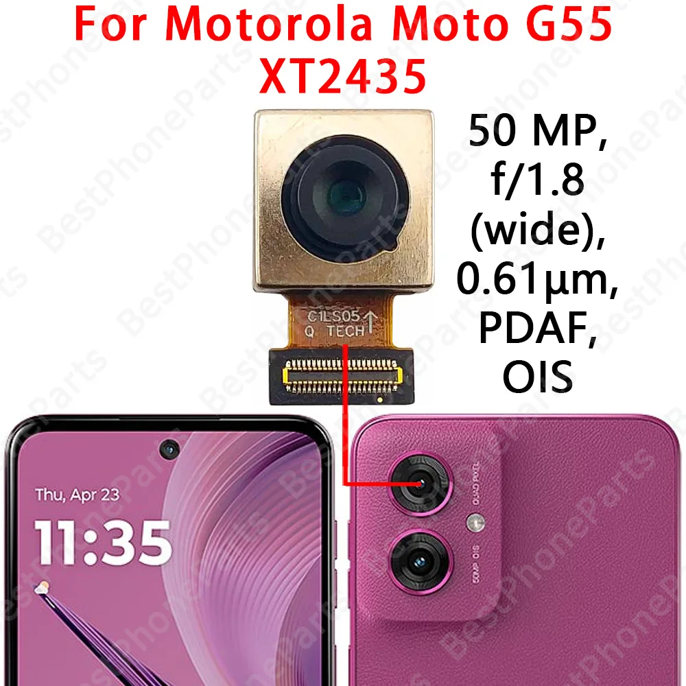 모토로라 모토 G55 5G XT2435 메인 카메라 모듈 플렉스 케이블 교체 부품용 전면 셀카 및 후면 카메라