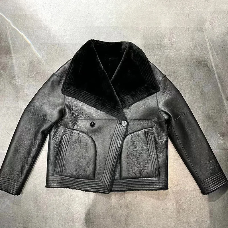 Lady Winter Jackets Genuine Sheepskin Shearling Jackets Women Double Face Leather Coats Wool Natural Leather