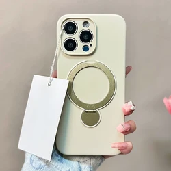 Liquid Silicone Soft Case with Magnetic Ring Holder and Kickstand Cover for iPhone 14 Pro Max (Cream White)