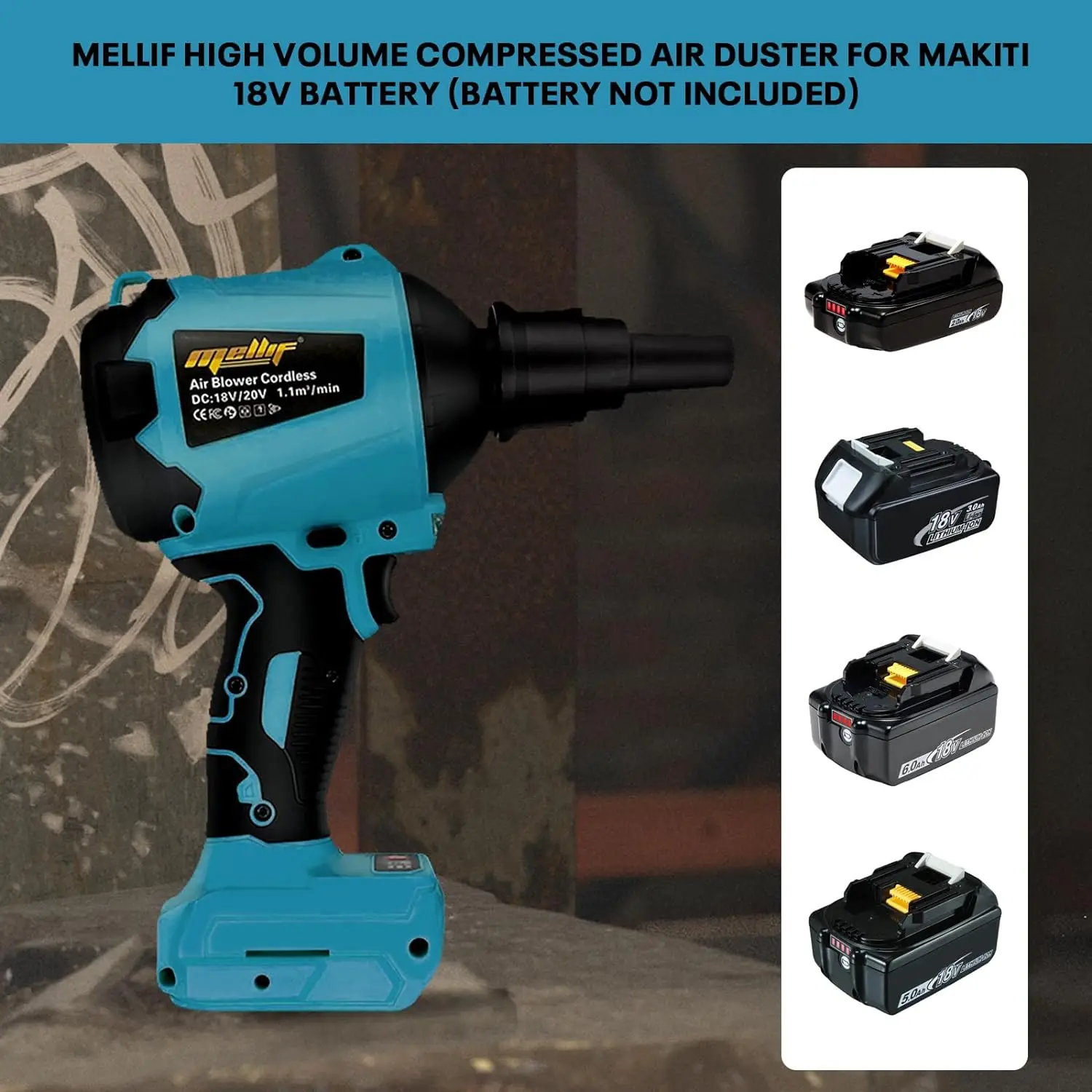 Cordless Air Pump & Duster For Dewalt 20V Batteries - 3 Speeds, 7 Nozzles, 336 MPH Max, LED Light, Handheld Blower/Inflator (Tool Only)