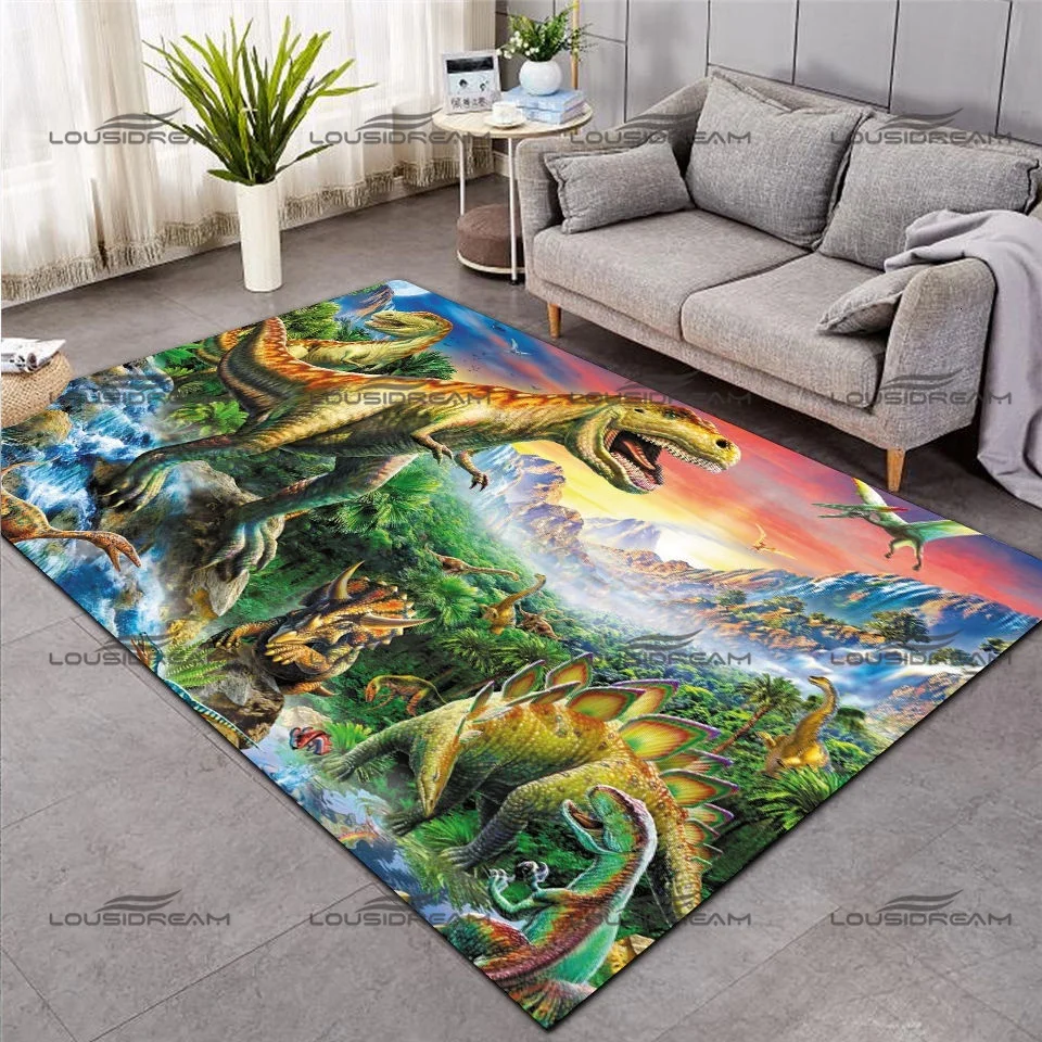 Ferocious Dinosaur Pattern Carpet Square Flannel Tyrannosaurus Rex Floor Mats Modern Home Living Room Rugs Bedroom Carpet