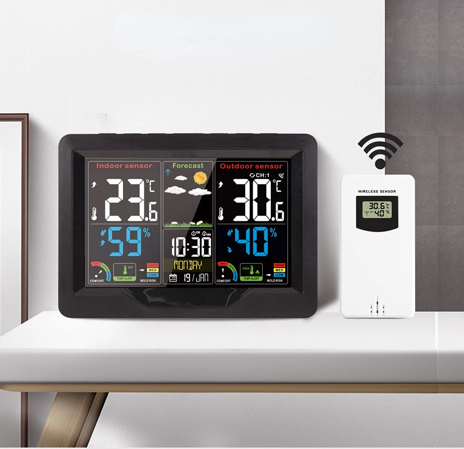 Wireless Digital Color Display Weather Station Clock Thermometer