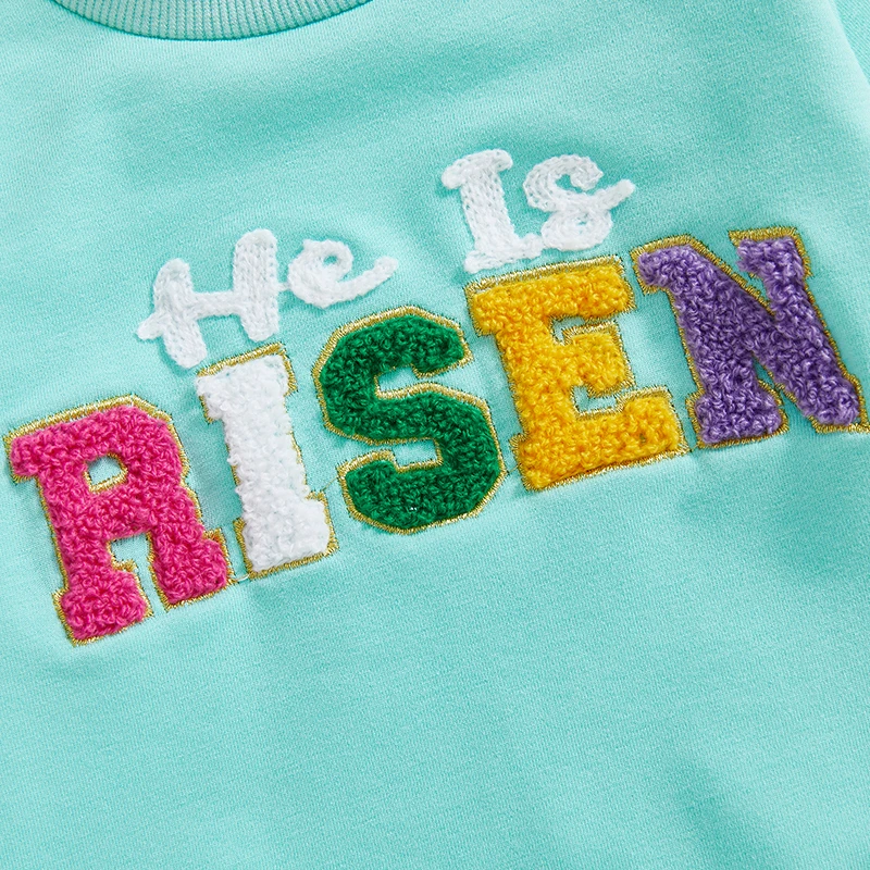 Baby Girl Boys Easter Sweatshirt Letter Embroidery Round Neck Long Sleeve Tops for Toddler Cute Clothes