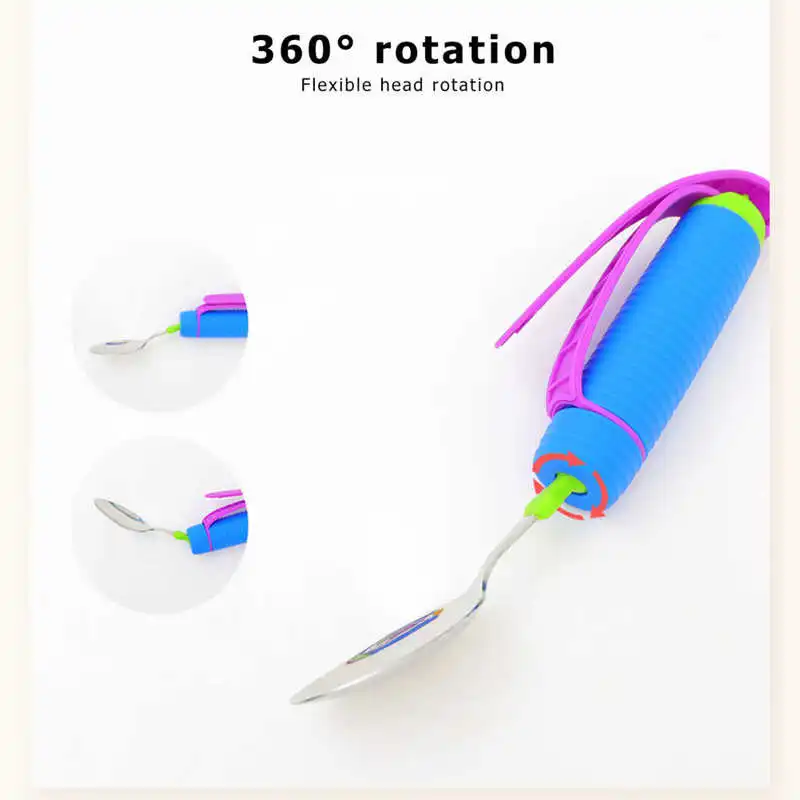 Stainless Steel Adaptive Utensil Rotatable Adjustable Weighted Parkinsons Utensil Eating Aid Fork/Spoon Tableware for Elderly 3