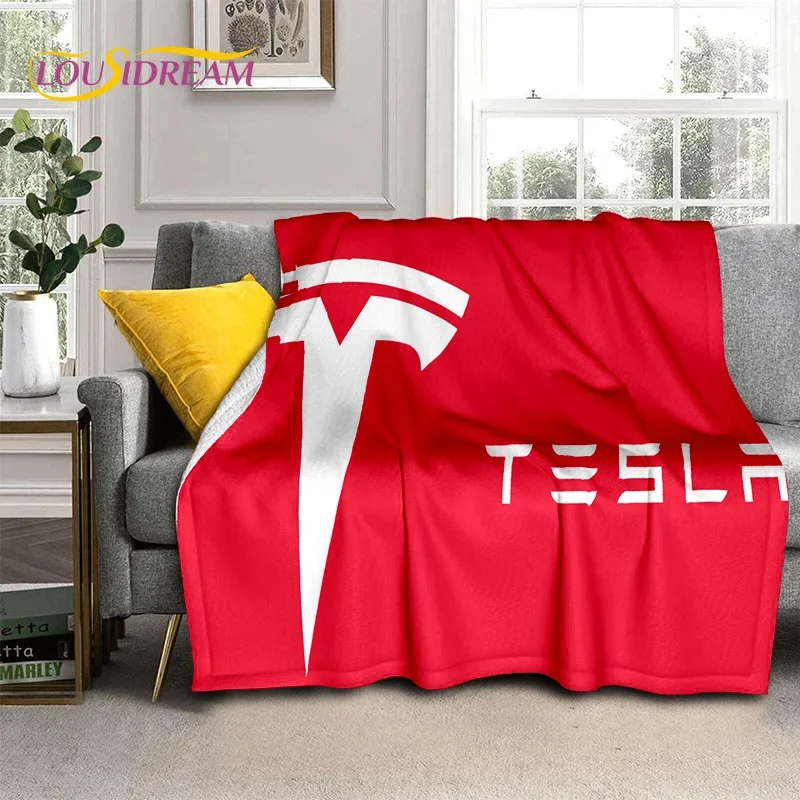 thumbnail image 1 of Manta de franela suave con el logotipo del coche Tesla impresa en 3D para camas, dormitorios, sofás, picnics, manta para cubrir la siesta al aire libre, regalo, 1 of 5