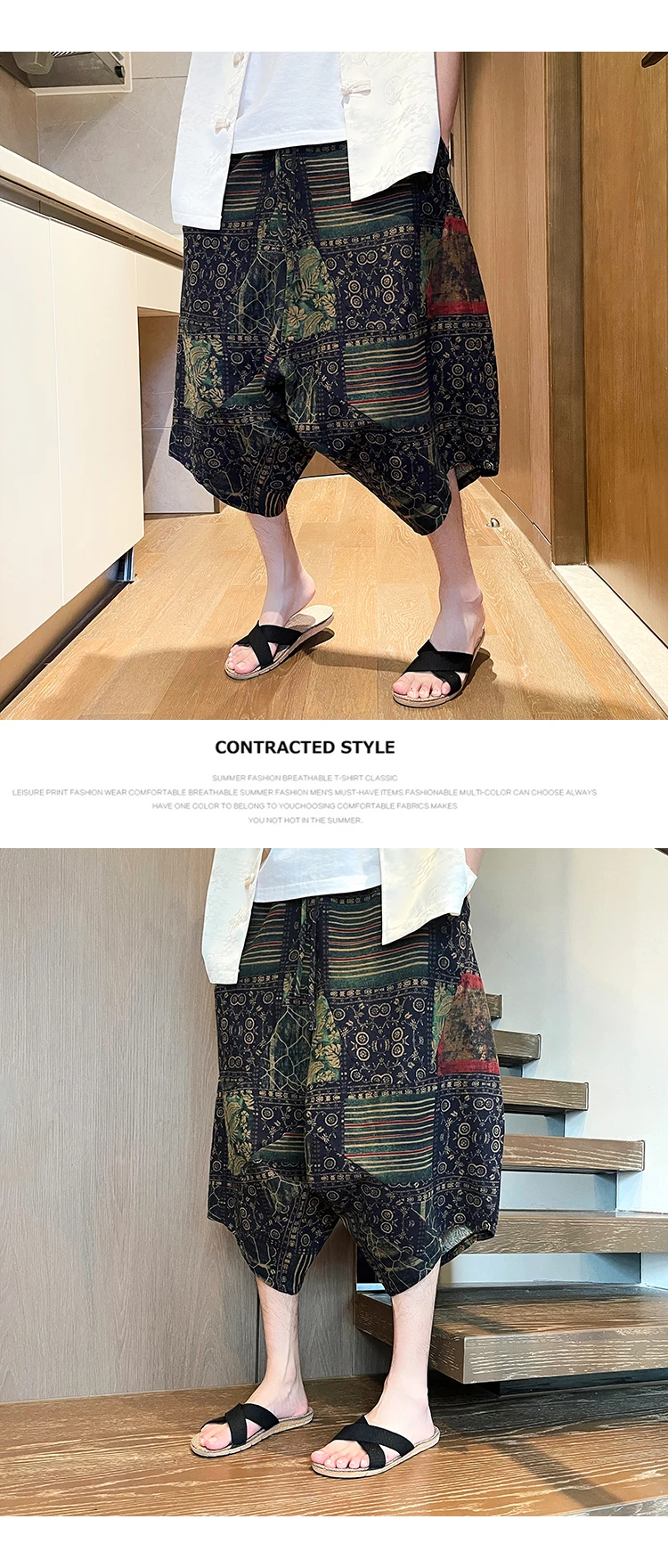 hosen herren gym Baggy Pants im chinesischen Stil Männer Boho Holiday Print Shorts Frauen Modetrend minderwertige, locker sitzende Hosen – Detail 8