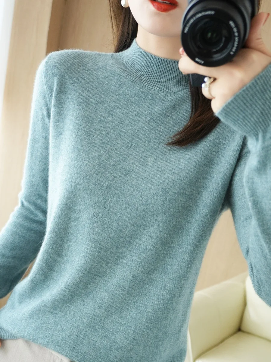 

Женский кашемировый базовый свитер, повседневный пуловер с высоким воротником, однотонный теплый удобный свитер, зима 2023