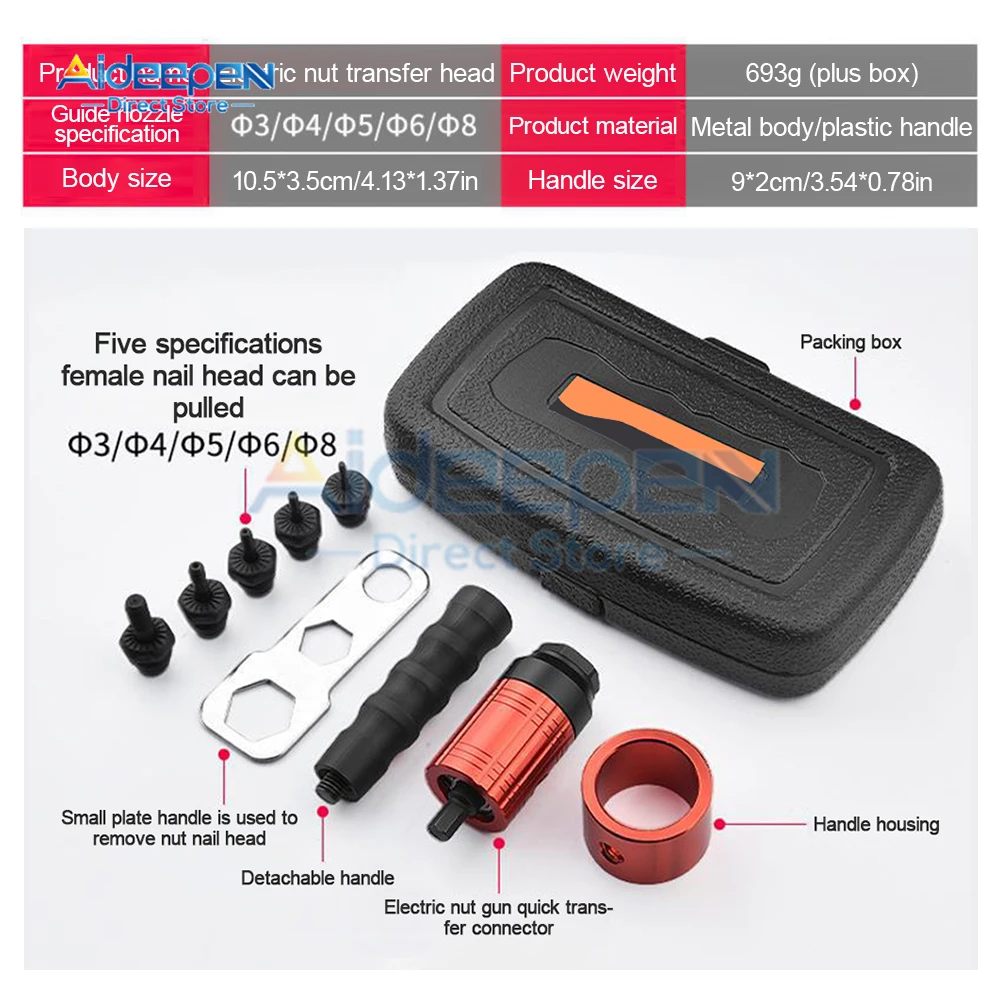 Rivet Gun Rivet Nut Tool Electric Rivet Gun Removable Electric M3~M8 Rivet Nut Tool Adapter Insert Nut Pull Riveting Tool for Drill/Hand Wrench