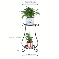 Elegant Two - Tier Metal Plant Stand for Indoor and Outdoor Decor (Black - L - 1PCS)
