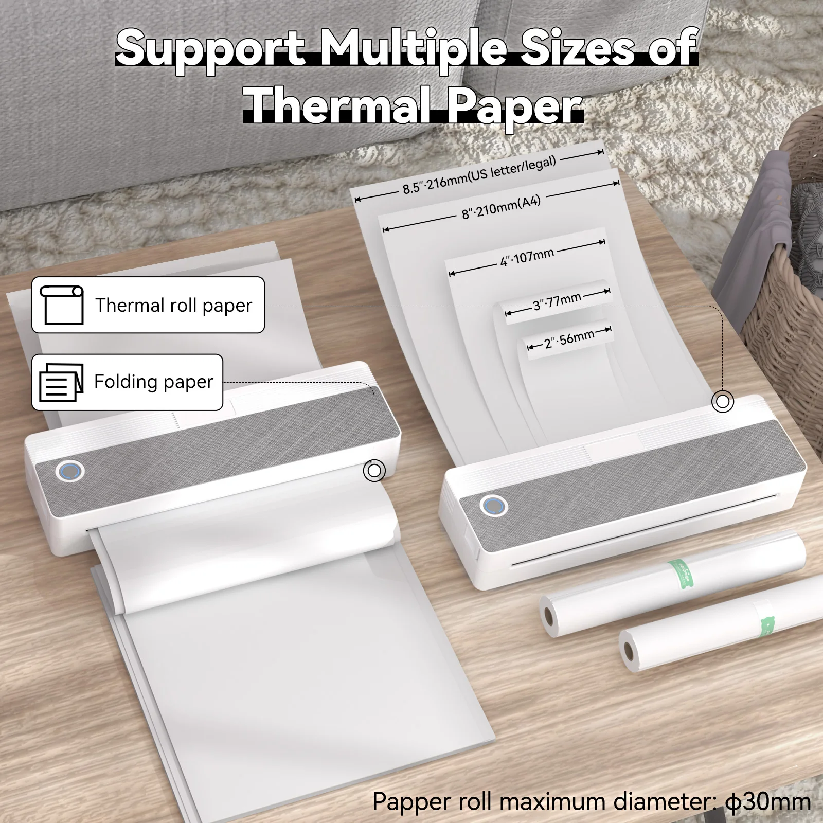 PeriPage P81 Portable Thermal Printer Wireless Bluetooth Mobile Printing Support 8.5 X 11 US Letter & A40 Thermal Paper