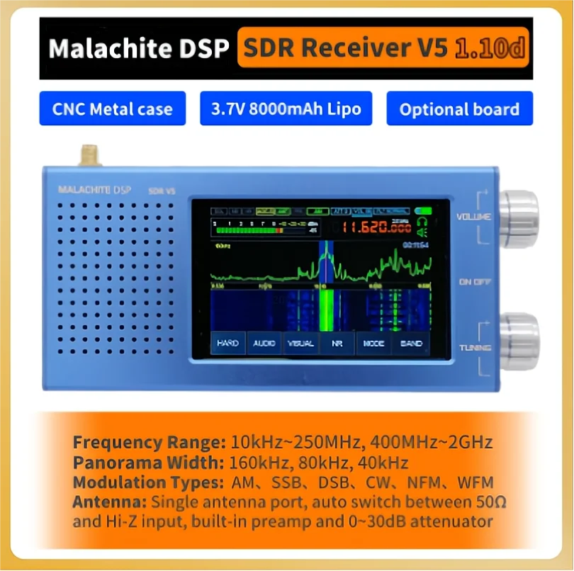 Malachite sdr dsp短波ラジオ受信機、オプション付きv5、1.10d