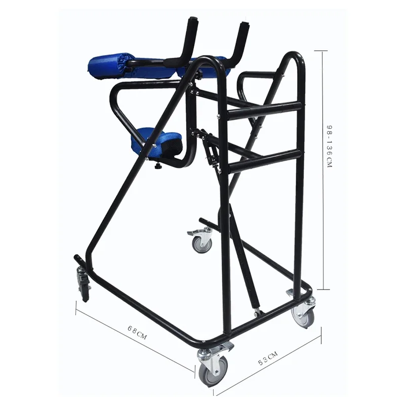 Hemiplegia Walker Stand Frame with Seat Wheel Rehabilitation Device Folding Height Adjustable Lower Limb Disabled 3