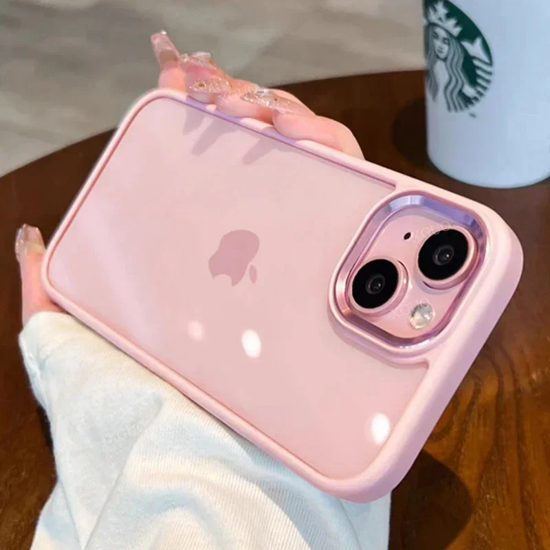 thumbnail image 1 of Funda protectora de lujo con marco de metal para cámara para iPhone 16, 15, 14, 13, 12, 11 Pro Max, 16 Plus, carcasa trasera rígida de acrílico transparente a prueba de golpes, 1 of 4