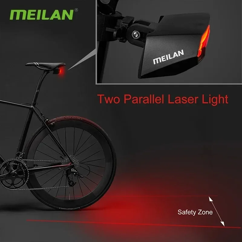 Meilan X5 Wireless Bike Bicycle Rear Light Laser Tail Lamp Smart Brake USB Rechargeable Cycling Accessories Remote Turn Led