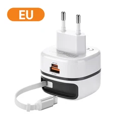 Universal 65W USB - C Charger with Telescopic Cable and EU/UK Plugs - EU