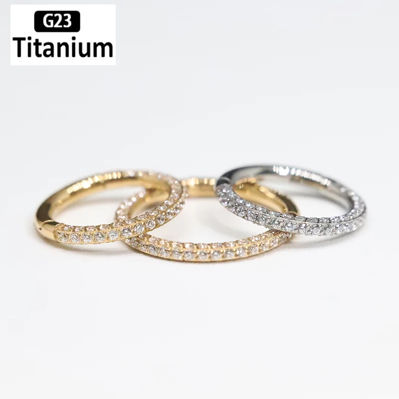 1PC ASTM F136 Titanium Piercings Hoop Earrings Nose Rings CZ Clicker Septum Tragus Cartilage Helix Ear Piercing Body Jewelry G23