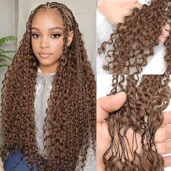 Color Brown Burmese Water Wave Braiding Hair Knotless Pre-Separated Deep Curly Feather Crochet Human Hair Extensions Invisible 1