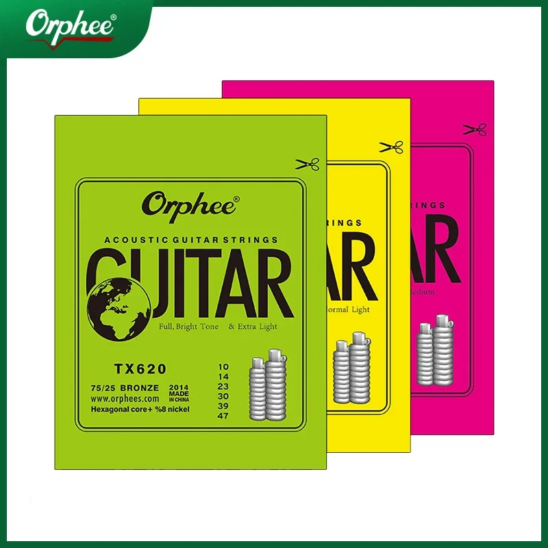 Orphee Acoustic Guitar Strings Set Medium Carbon Steel Hexagonal Core Rust Prevention Treatment Folk Guitar Parts & Accessories