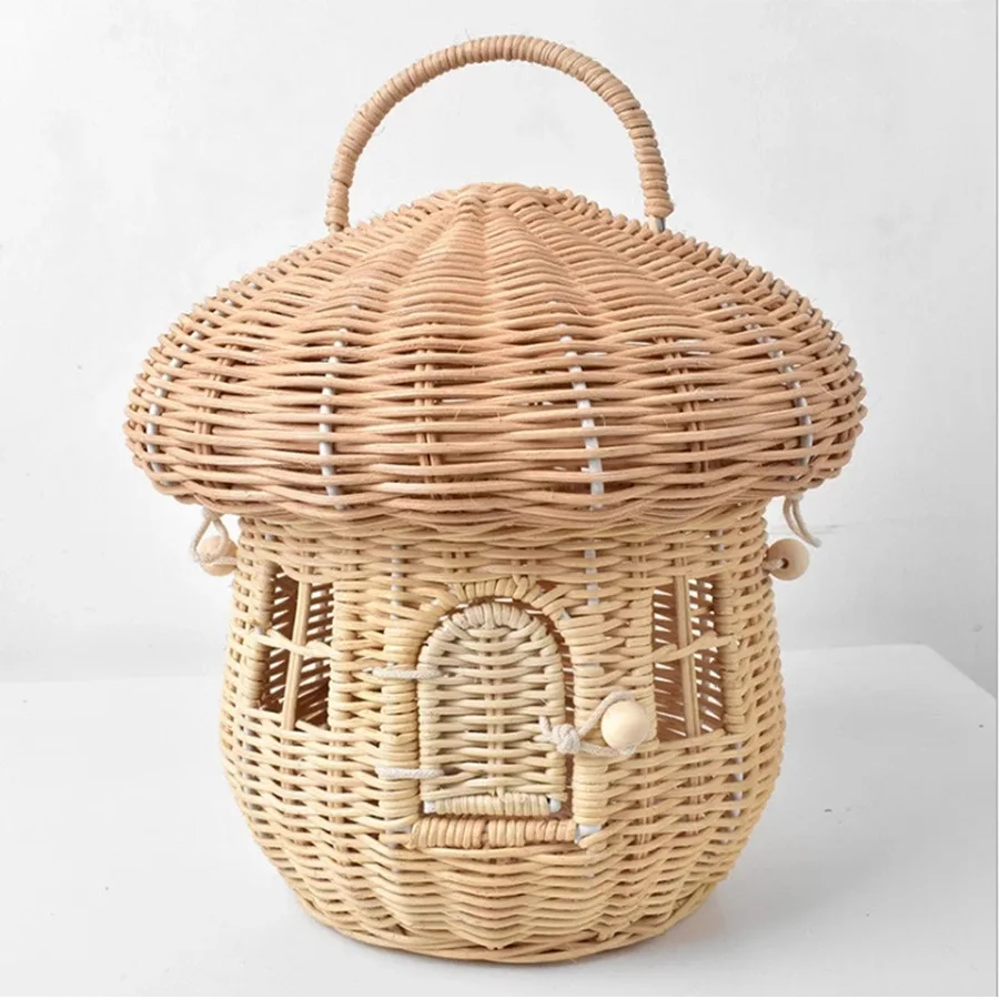 Fashion Rattan Mushroom Basket Bag Designer Wicker Woven Women Handbags Lovely Summer Beach Straw Bag Bali Holiday Box Purses