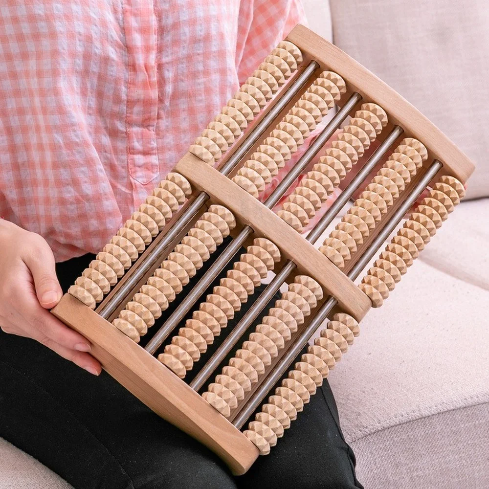 

6 Rows Wooden Foot Massager Roller Heath Therapy Acupressure Relax Massage Pain Stress Relief Shiatsu Roller Feet Care Massager