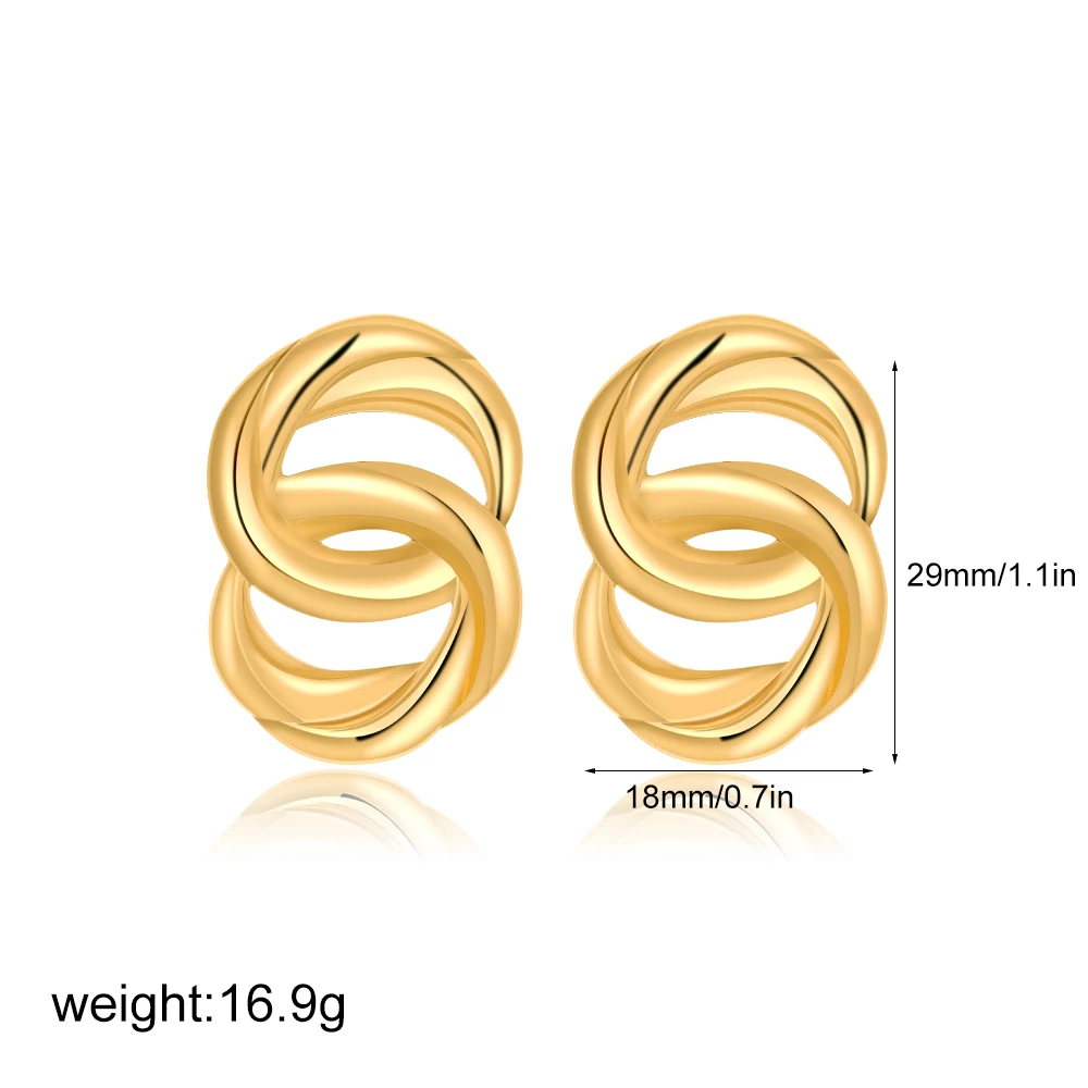 New Interlocking Circle Earrings for Women Gold Color Waterproof PVD Statement Double Round Knot Ear Stud Jewelry Stylish Bijoux