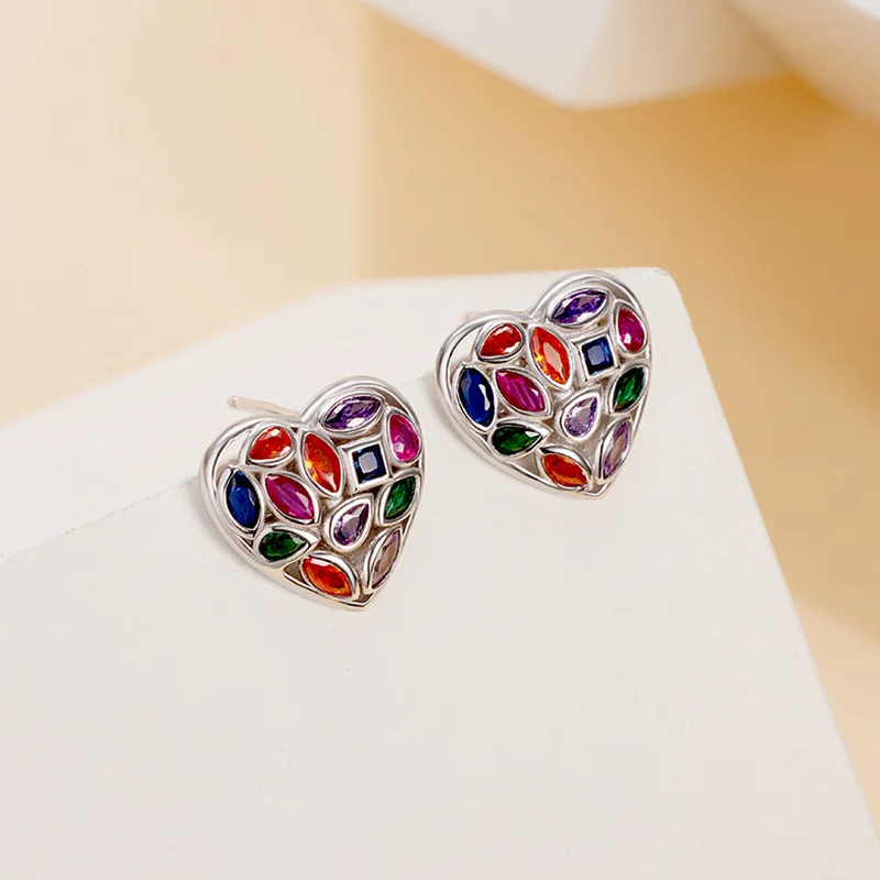 100% 925 Sterling Silver Zircon Love Heart Earrings for Woman Girl Fashion Irregular Design Jewelry Party Gift Dropshipping