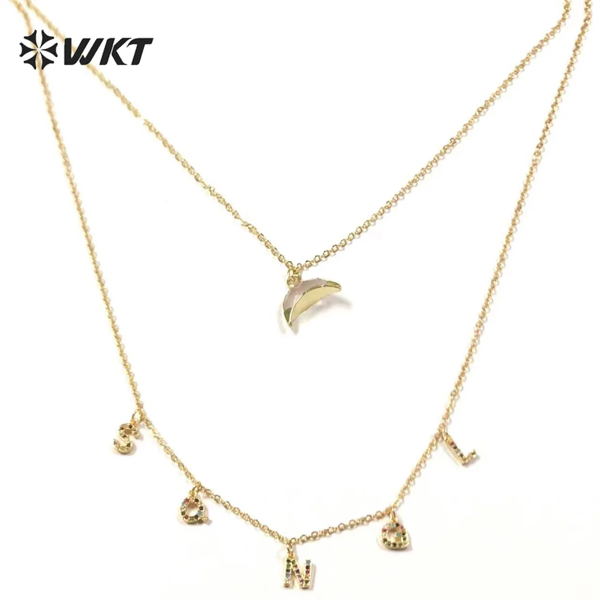 

WT-N1361 Simple Colorful Letter Choker Cubic Zircon Necklace Women Fashion Moon Crystal Indian Agates Jewelry Double Necklace