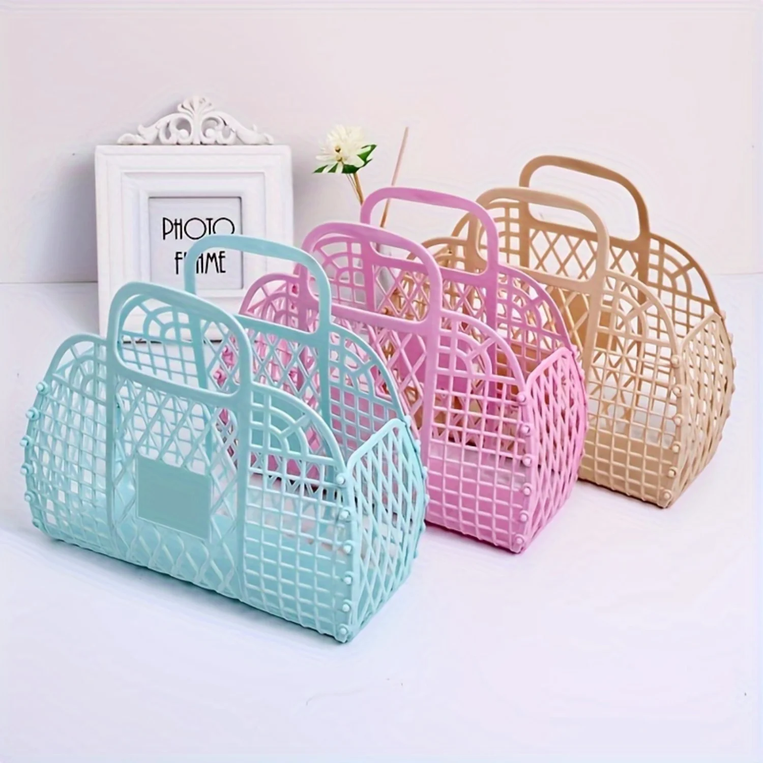 Large Capacity Waterproof Beach Tote-Durable Plastic Basket For Travel, Groceries & Organization