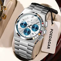 POEDAGAR Luxury Man Watch Chronograph Date Stainless Steel Sport Men Wristwatch Waterproof Luminous Fashion Quartz Men's Watches