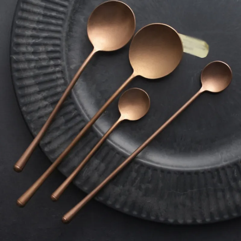 Long Handle Teaspoon Stainless Steel Spoon Gold Silver Scoop Coffee