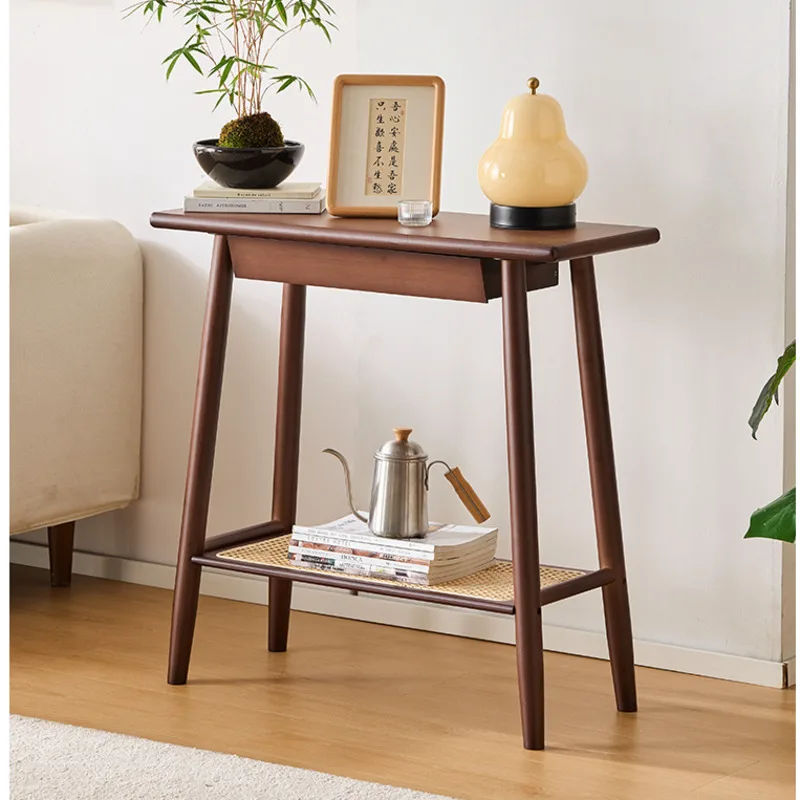 New Chinese Long Sided Table Foyer Against Wall Side Table Natural Bamboo Living Room Desk 2 Layers Structure Home Furniture