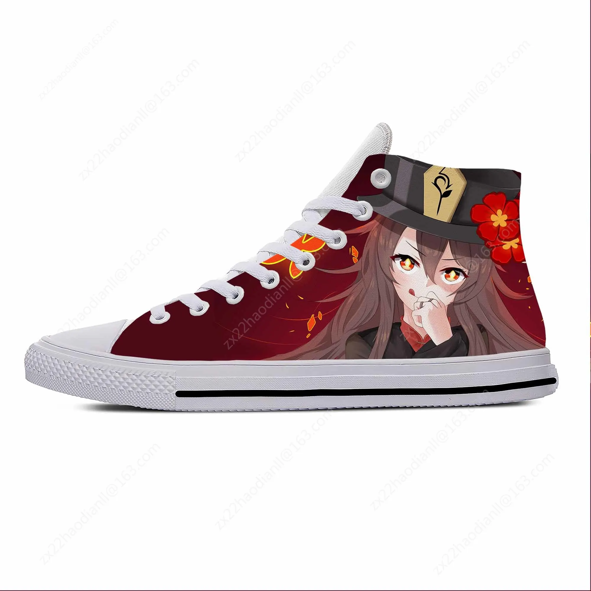 Anime Cartoon Manga Game Genshin Impact Hu Tao Casual Cloth Shoes High Top Lightweight Breathable 3D Print Men Women Sneakers