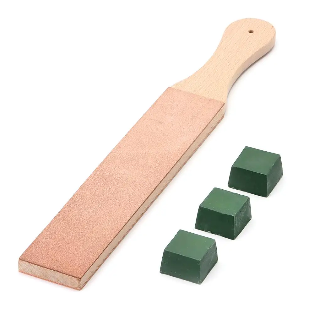 Knife Sharpener Set Wooden Handle Leather Sharpening Strop Handmade Razors Polishing Board And Polishing Wax Leather Paste