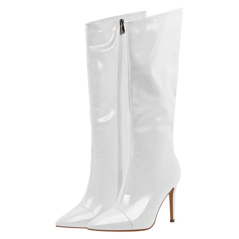 Women’s Patent Leather Knee-High Boots – Pointed Toe Block Heel, 6cm Heel, Winter Boots Big Sizes - View #5