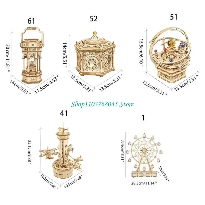 R53F DIY 나무 3D 조립 뮤직 박스 퍼즐 조립 퍼즐 게임 장난감 아이 성인 모델 건설 나무 어린이 선물