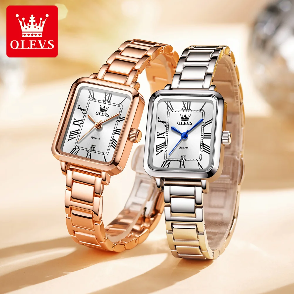 OLEVS 5641 Quartz Watches For Women Fashion Retro Square Roman Scale Waterproof Ladies Wristwatch Elegant Women's Dress Watches