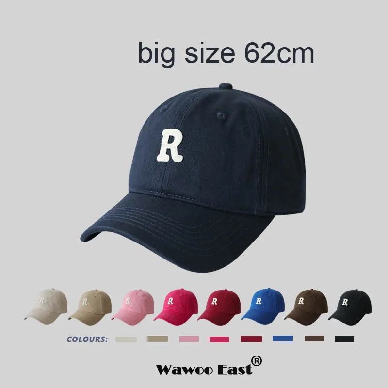 Unisex Big Size 62cm Cotton Casual Baseball Caps Solid Color