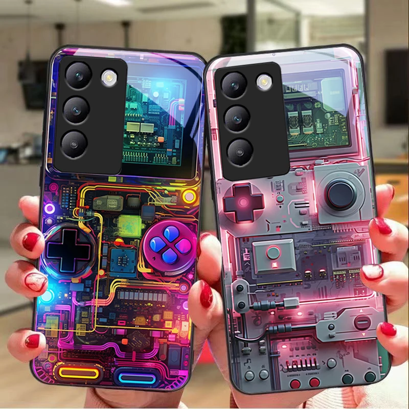 Sleek Black Tempered Glass Phone Case