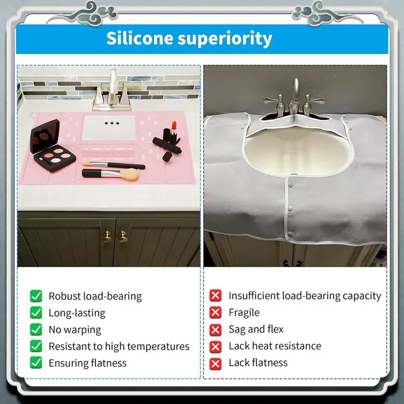 Bathroom Sink Cover For Counter Space Silicone Bathroom Sink Makeup Organizer Mat Resistant Makeup Organizer Pad Pink Durable