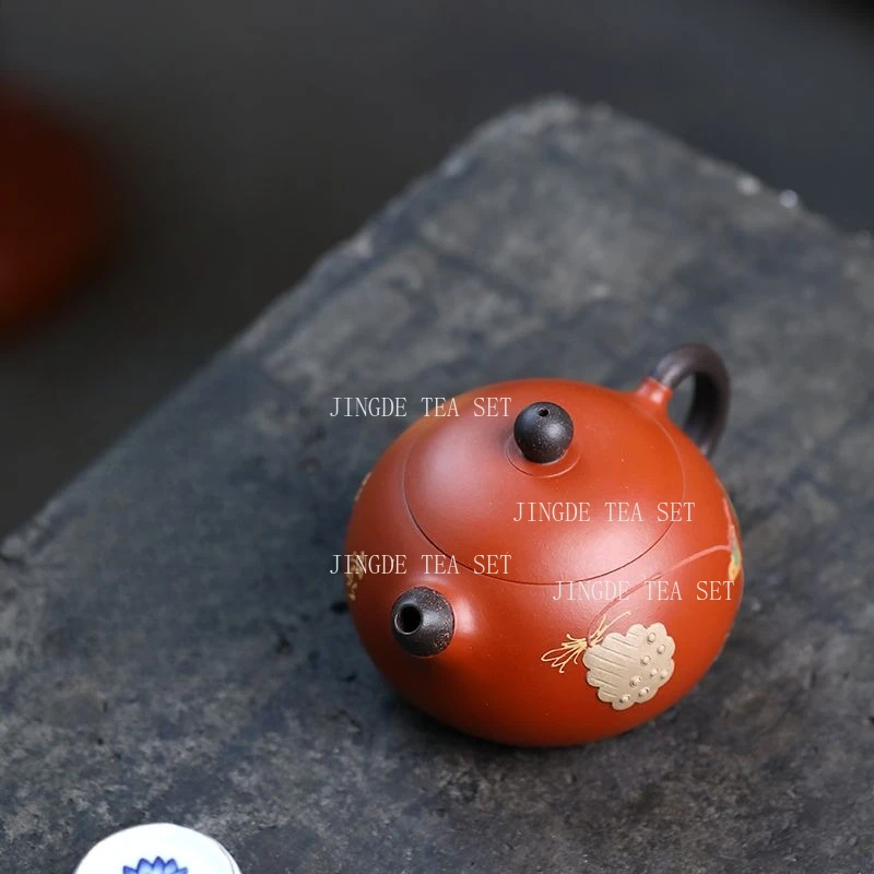 220ml Purple Clay Xishi Pot Household Chinese Style Tea Pot Lotus Pond Handmade Pu Erh Tea Maker Large Capacity Ball Hole Teapot