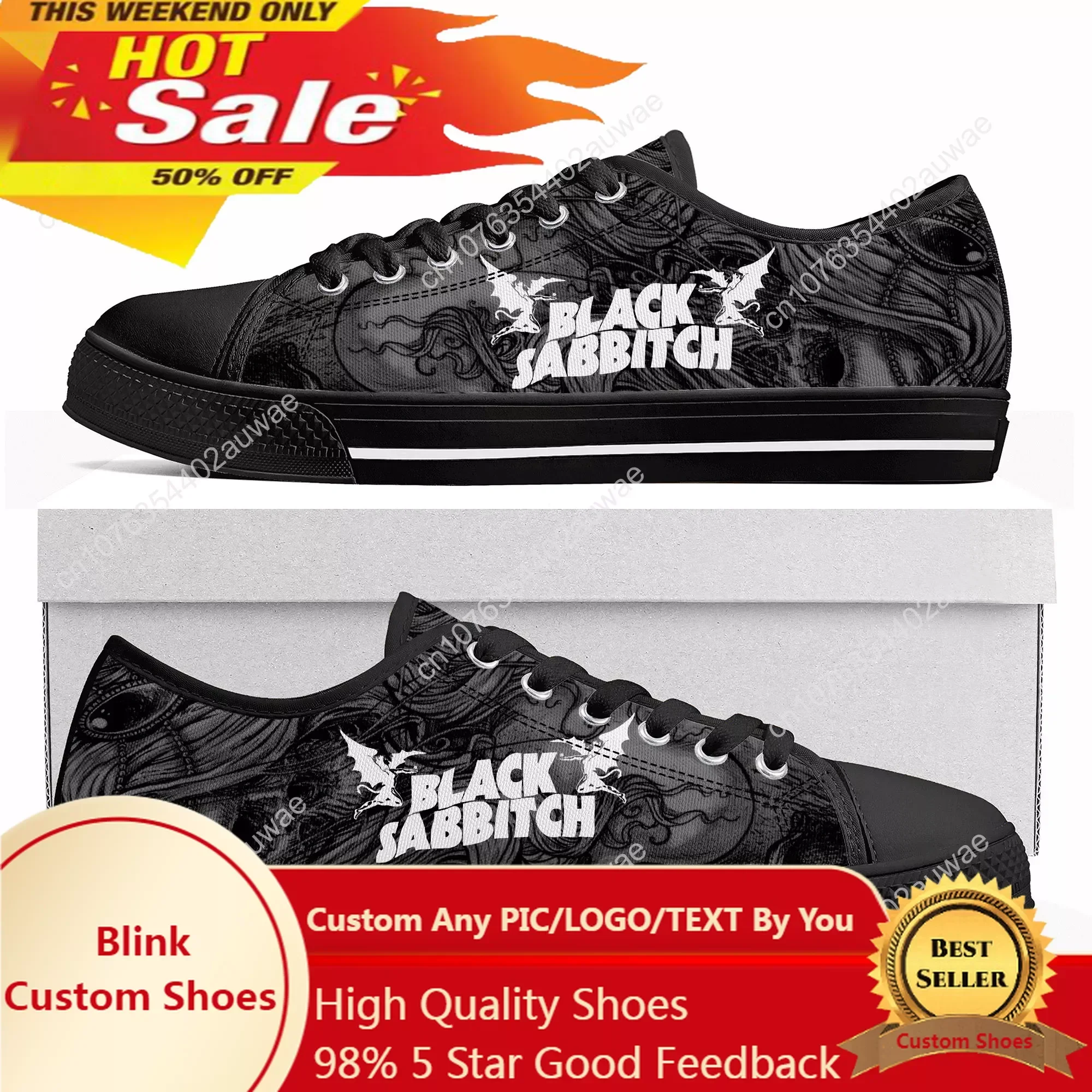 

Black Heavy Metal Band Sabbath Low Top High Quality Sneakers Mens Women Teenager Canvas Sneaker Casual Couple Shoes Custom Shoes