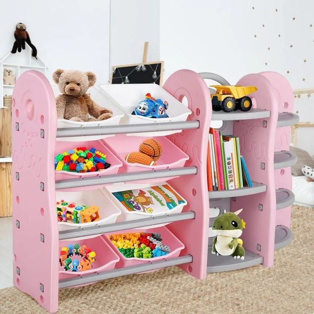 Scaffale Coner per Organizer per giocattoli per bambini con 8 contenitori  portaoggetti in plastica organizzatori per sala giochi per camera da letto  - AliExpress