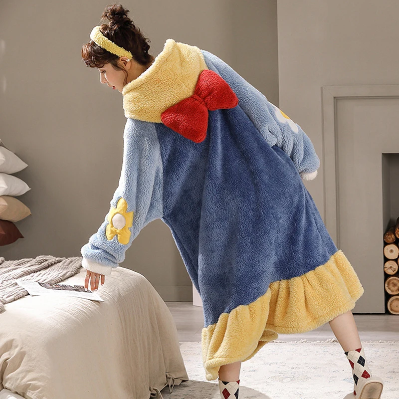 Winter Nightdress Coral Fleece Warm Nightgowns Women Korean Flannel Long-sleeve Home Wear Princess Pajamas Sleepdress Nighties