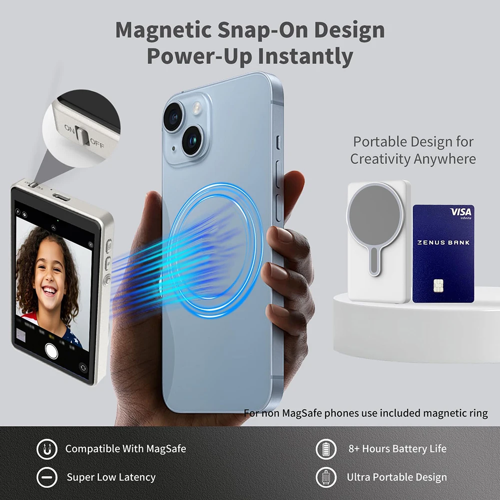 Magnetic Phone Selfie Screen Projector Wireless iOS Android Cellphone Screen Real Time Monitor Vlog Live Stream Auxiliary Tool