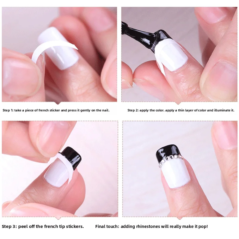 100PCS 스마일 라인 프렌치 네일 아트 스티커 화이트 셀프 접착 네일 스트립 DIY 네일 장식 템플릿 도구