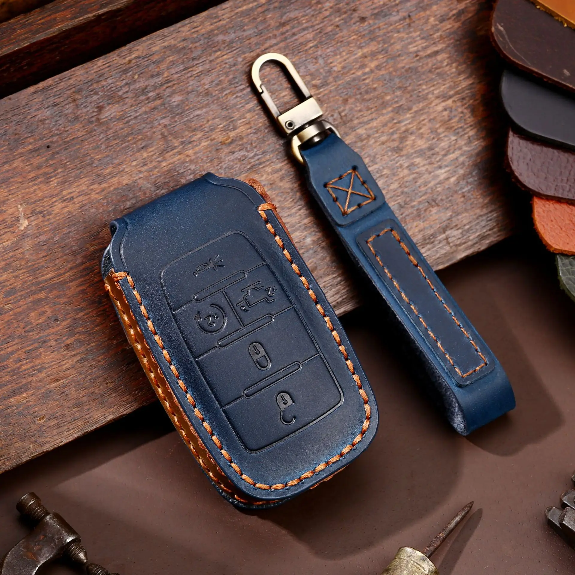 Leather Car Key Cover Case for Dodge RAM 1500 RAM1500 RAM2500 TRX for Chrysler Couve Dodge Jeep Grand Cherokee key case,key case cover,car key shell